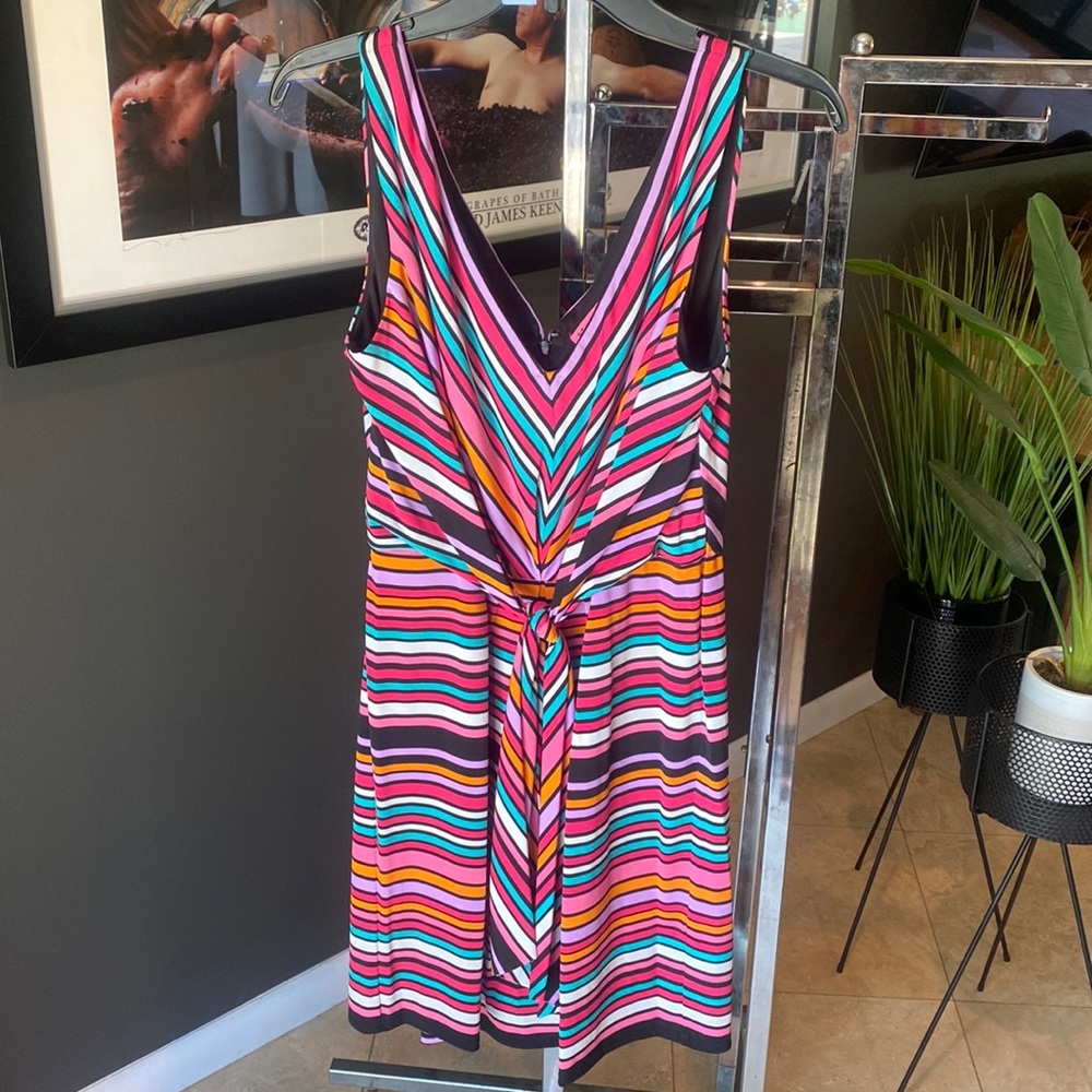 Betsey Johnson Pastel and Black Striped MIDI Sleeveless Dress